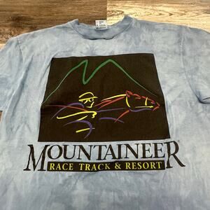 Vintage 90s Silks Mountaineer Casino Race Track & Resort Tie Dye Blue L T-Shirt‎